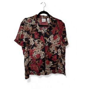 Villager by Liz Claiborne Floral Short-Sleeve Shirt - Red & Brown Floral Print
